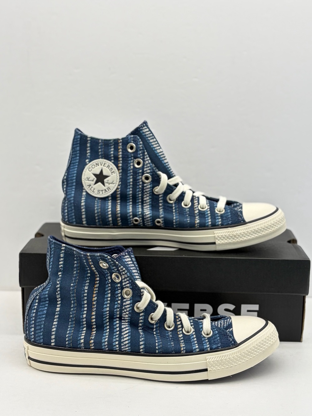 Converse Unisex High Top Sneakers - Navy Blue Striped Canvas
